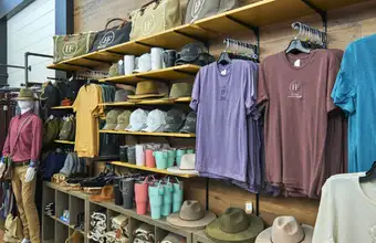 Casual clothing and accessories display at Hershey Resort shops near Sight and Sound Lancaster PA