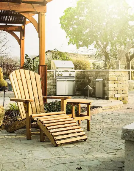 Amish wood Adirondack chair and pergola outdoor patio set near Sight and Sound Lancaster County PA
