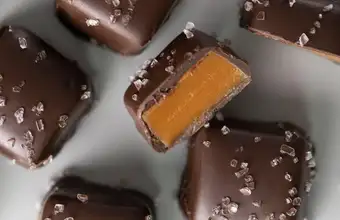 Sea salt caramel chocolate candies at Wilbur Chocolate shop near Lancaster County PA outlets