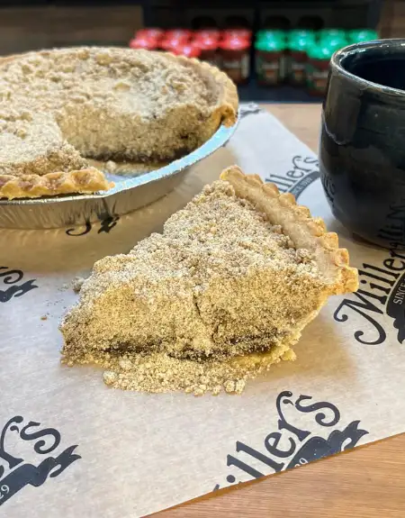 Locally made Pennsylvania Dutch shoofly pie and baked goods at Miller's Lancaster County PA
