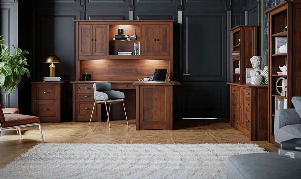 Gish Furniture solid wood home office desk and wall unit with hutch - Lancaster County PA furniture store