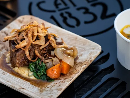 Cafe 1832 Lancaster PA braised beef with crispy onions roasted carrots and greens dine in menu