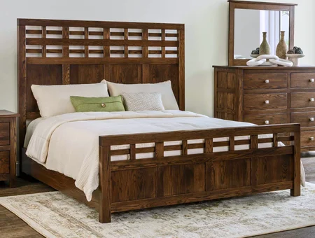Dark wood Amish lattice headboard bedroom set at Carriage House Furnishings Lancaster PA