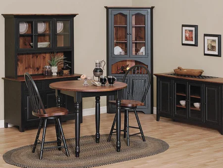 Amish two tone pub table and chairs with hutch at Carriage House Furnishings Lancaster PA