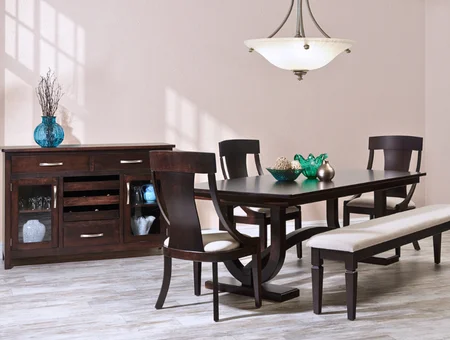 Amish dark wood dining table with bench and sideboard at Carriage House Furnishings Lancaster PA