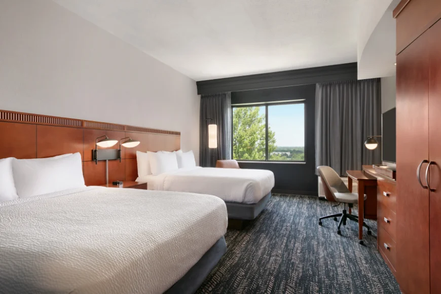 Double queen guest room at Courtyard by Marriott Lancaster PA near Amish attractions and downtown
