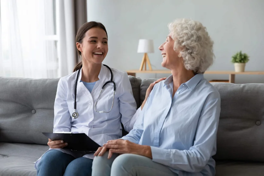 Home care nurse visiting senior patient, DeverCare Insurance Group ad