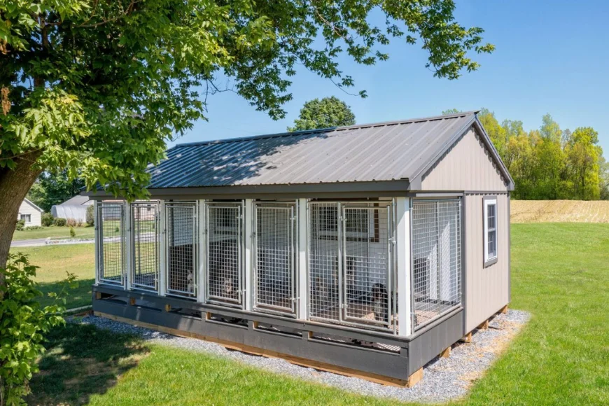 Custom outdoor dog kennel with multiple runs by The Dog Kennel Collection in Lancaster County PA