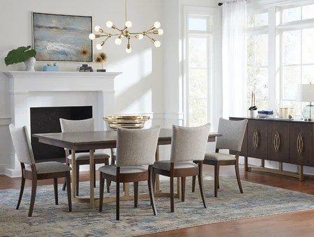 Amish dark wood dining table with upholstered chairs and sideboard at DutchCrafters Lancaster PA