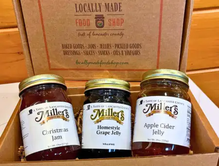 Locally Made Food Shop gift box with Miller's jam and jelly jars in Lancaster PA