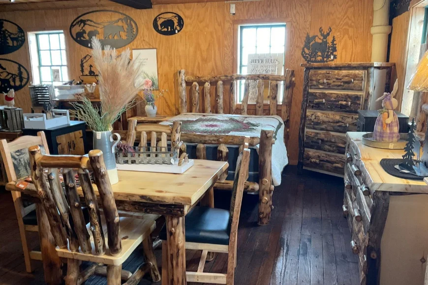 Log furniture bedroom and dining set at Creative Rustic Furniture in Lancaster PA