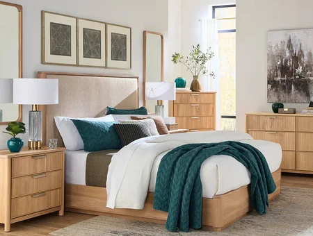 Gish's Furniture bedroom set with wood bed frame, nightstands, and dresser, Lancaster PA craftsmanship