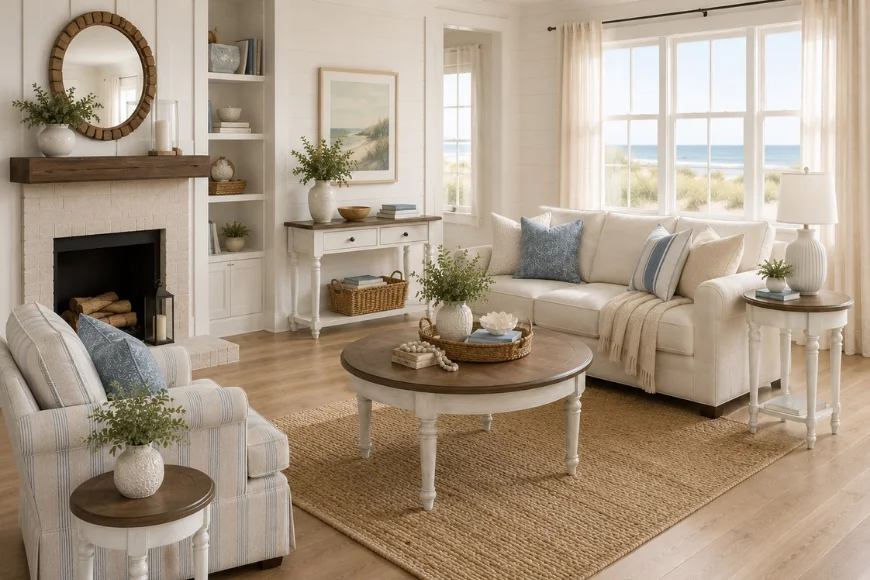 Coastal style living room set with sofa and coffee table at Gish's Furniture in Lancaster PA