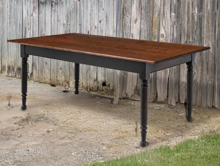 Two tone farmhouse dining table with black legs and walnut top at Great Windsor Chairs Lancaster PA