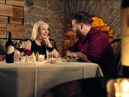 Couple dining with red wine at Greenfield Restaurant Lancaster PA