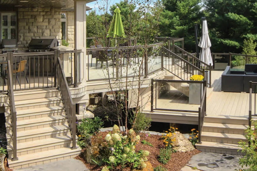 Multi-level deck and glass railing by GreenWay Fence and Railing Supply, Lancaster PA