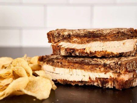 Turkey sandwich on multigrain bread with chips at Harvest Cafe Kitchen Kettle Village Intercourse PA