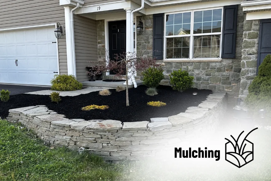 Black mulch garden bed installed by Heemer's Lawn Care at Lancaster County, Pennsylvania home