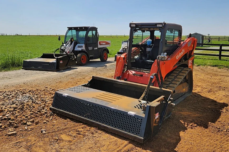 Ideal Rockaway Kubota skid steer with rock bucket attachment on Lancaster PA farm property