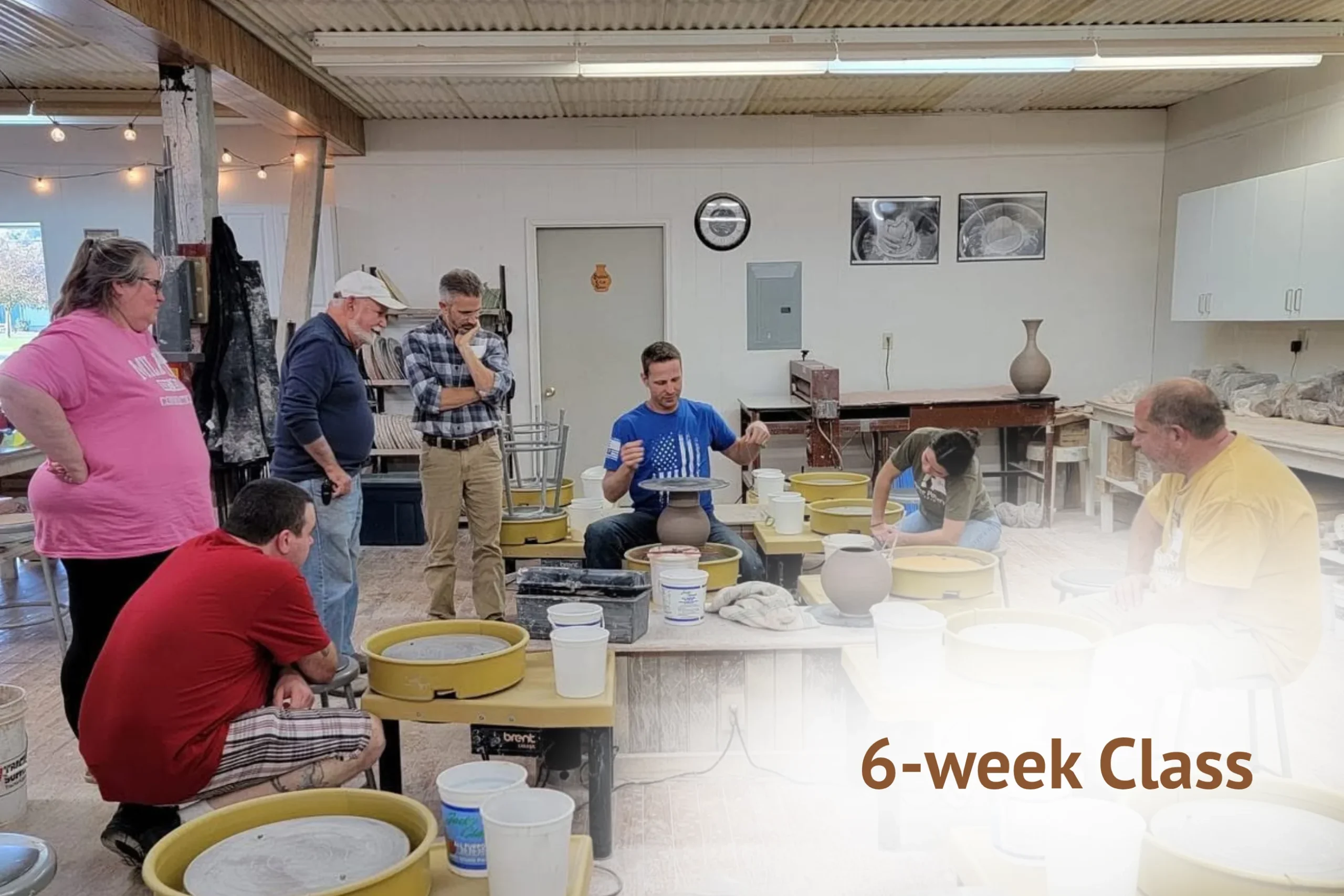 Six week pottery wheel class in session at Inspire Pottery Studio in Lancaster, Pennsylvania