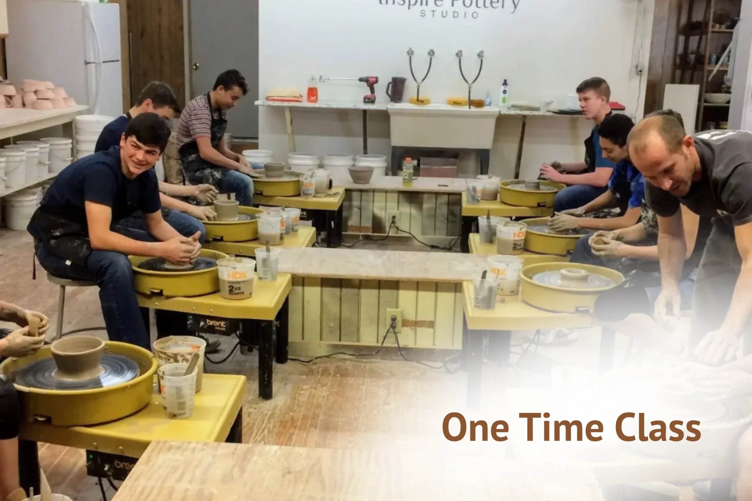 One time pottery wheel throwing class group session at Inspire Pottery Studio in Lancaster, Pennsylvania
