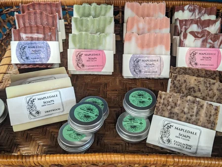 Handmade Mapledale soap bars and wax melts displayed at Kindred Collections