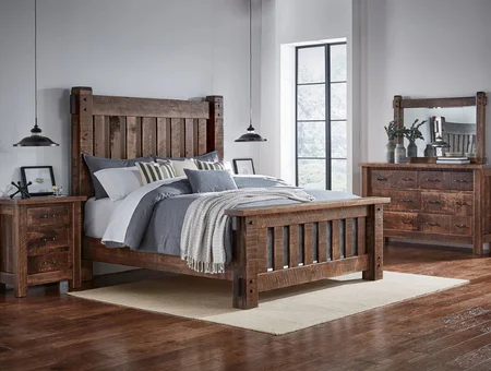 Kings Impressions rustic reclaimed wood bedroom furniture set with panel headboard in Lancaster PA