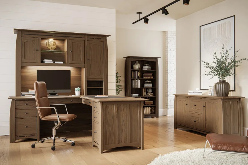 Kings Impressions solid wood home office desk with hutch and bookcase in Lancaster PA