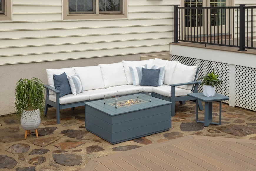 Kings Impressions outdoor patio sectional and fire pit table set in Lancaster PA
