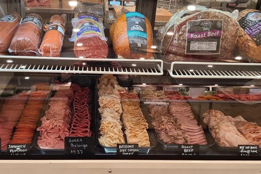 Deli case with fresh cut meats at Lapp's Farm Market in Lancaster PA