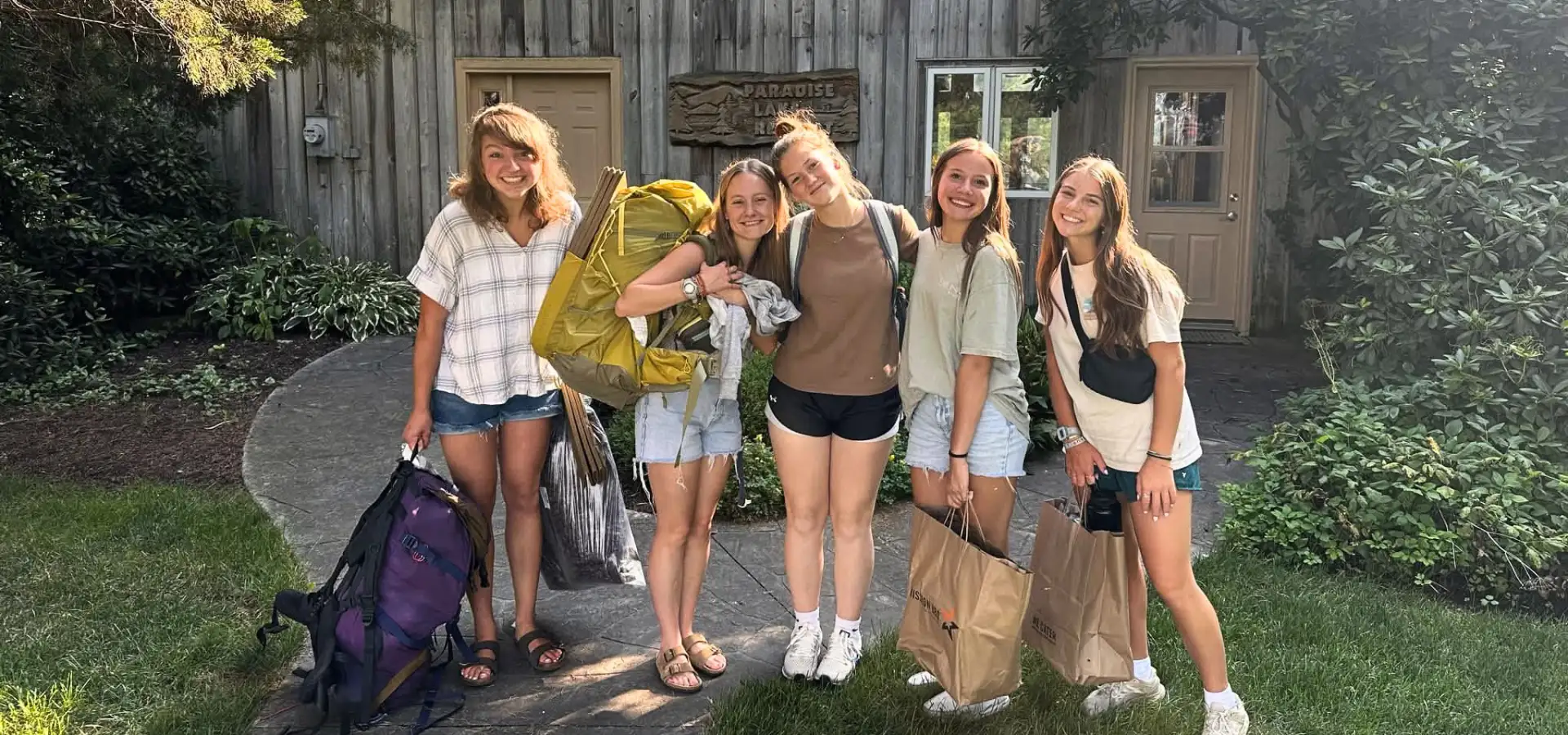 Youth group members with backpacks at Lancaster PA Ministries retreat
