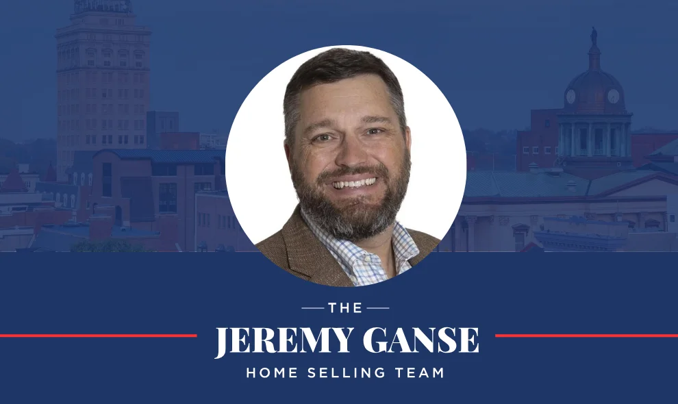 The Jeremy Ganse Home Selling Team headshot over Lancaster city skyline, Lancaster PA real estate
