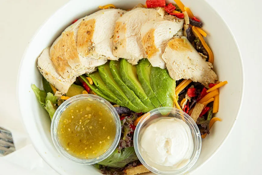 Sliced grilled chicken avocado bowl with vinaigrette at Main Street Cafe Lancaster PA