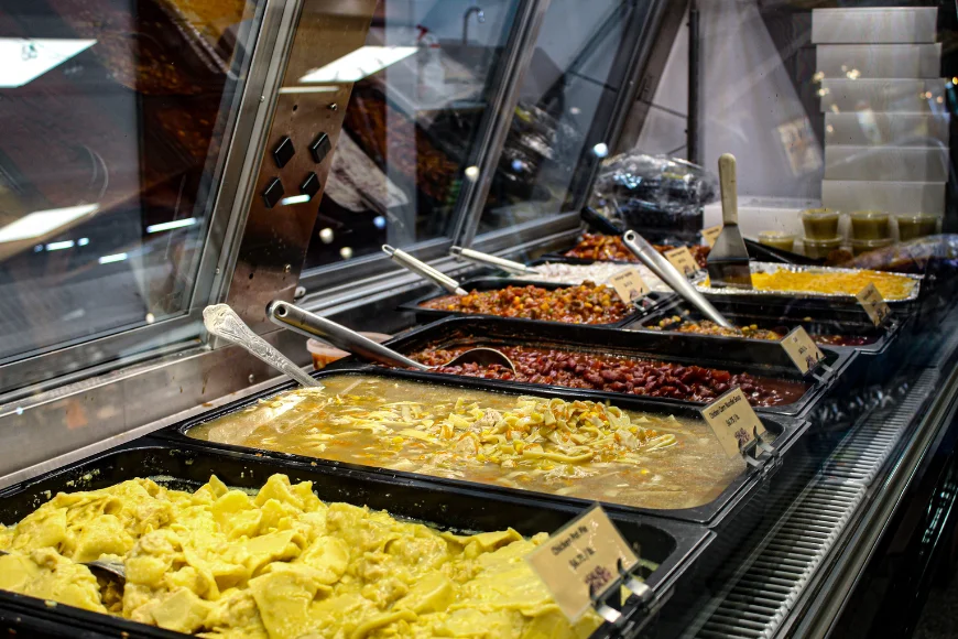 Amish style prepared foods hot bar at Markets at Shrewsbury in Shrewsbury, Pennsylvania