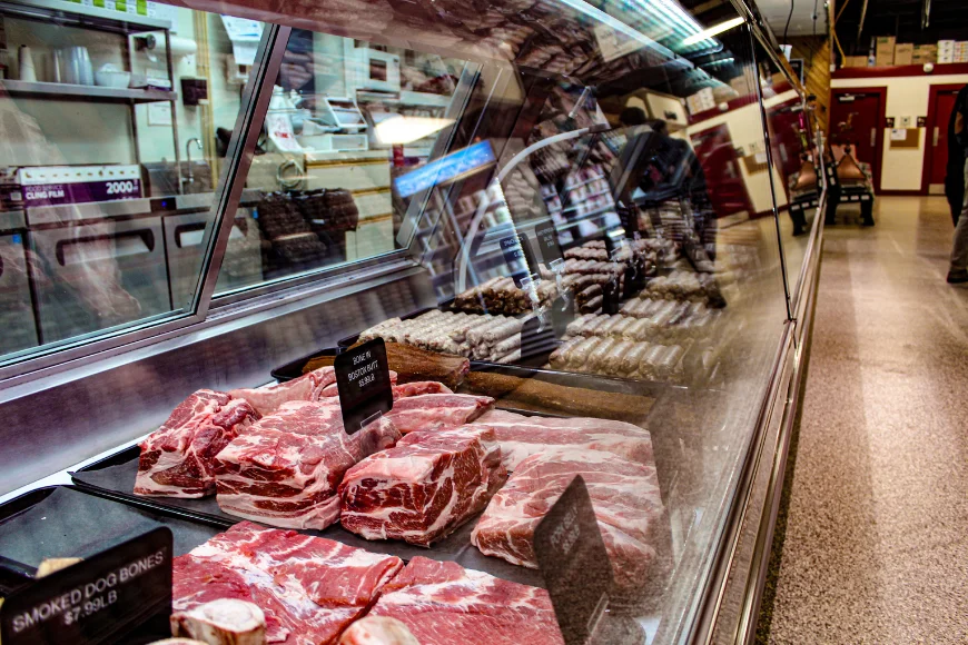 Fresh cut meats and sausage display case at Markets at Shrewsbury in Shrewsbury, Pennsylvania