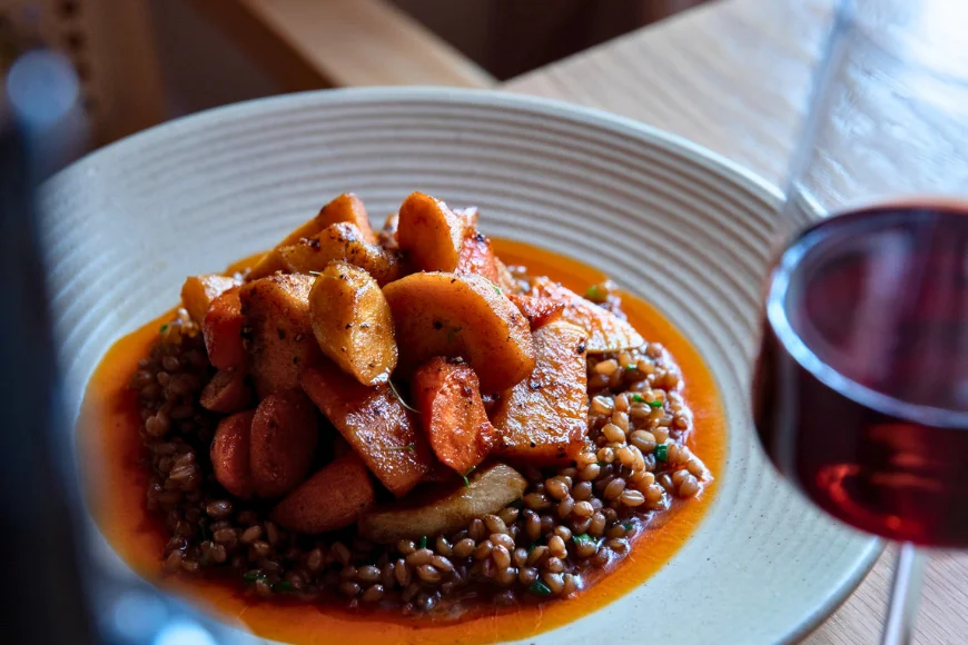 Roasted carrots with lentils and red wine at Passerine Farm to Table Restaurant Lancaster PA