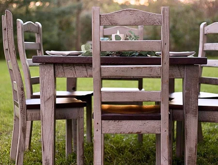 Peaceful Valley Furniture whitewashed dining table and chairs set outdoors, Lancaster County handcrafted furniture