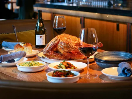 Whole roasted turkey with sides and red wine at Plough Farm to Table Restaurant Lancaster PA