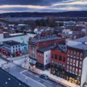 Aerial view of downtown Columbia, Lancaster County PA at dusk