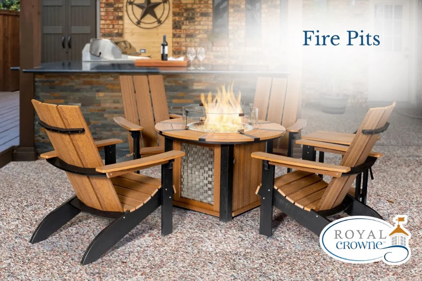 Outdoor fire pit table with Adirondack chairs by Royal Crowne in Lancaster County, Pennsylvania