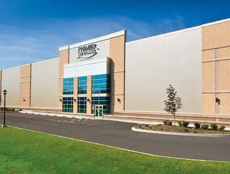 Premier Self Storage at Greenfield facility exterior in Lancaster PA with paved parking and storage unit building