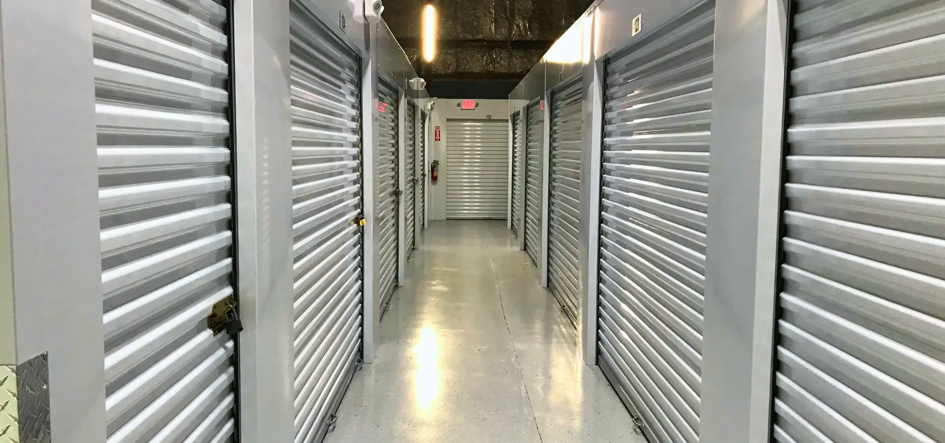 Interior hallway of storage unit doors at Premier Self Storage at Greenfield in Lancaster PA