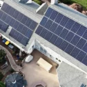 Aerial view of solar panel installation covering a home roof by Belmont Solar in Lancaster County PA