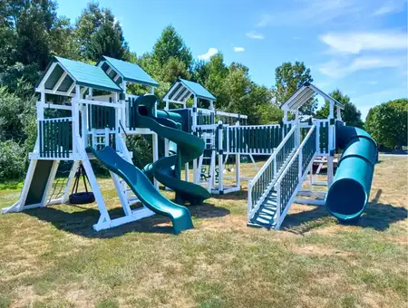 Lancaster PA swing sets wooden playset with double slides and tube slide