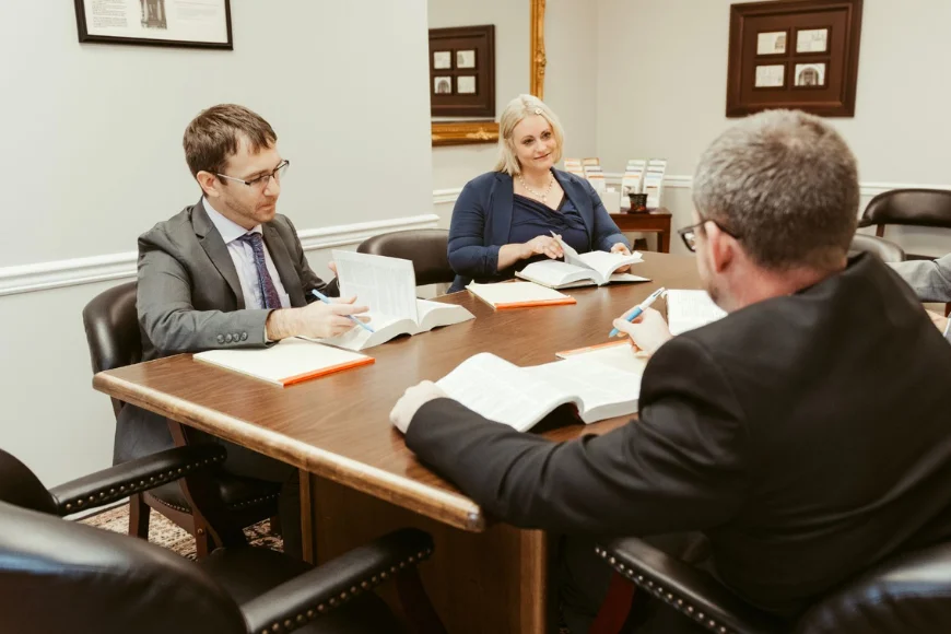 Trinity Law attorneys reviewing case files, Lancaster PA law firm