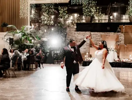 Eden Resort bride and groom first dance at wedding reception in Lancaster PA