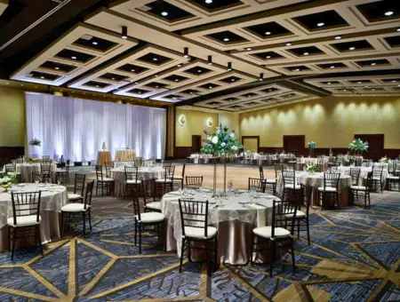 Weddings at Penn Square ballroom set up with round tables in Lancaster PA