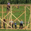 Amish community barn raising in Lancaster County, Pennsylvania