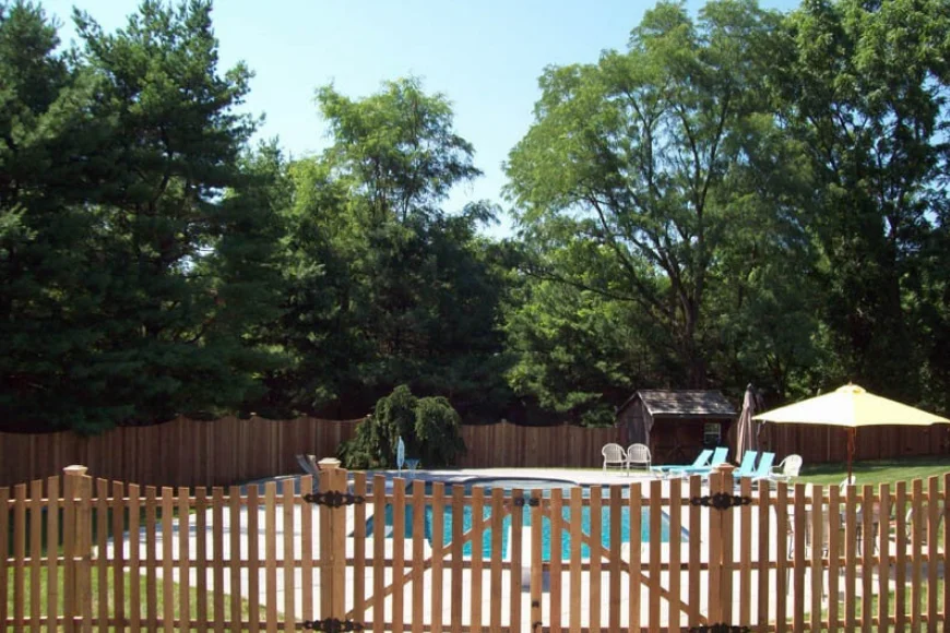 Wood picket pool gate and fence installed by Chester County Fencing Lancaster PA