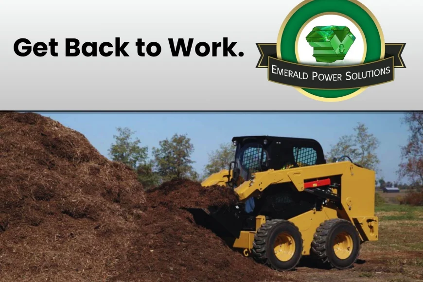 Skid steer loader moving mulch pile for Emerald Power Solutions Lancaster PA
